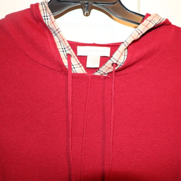 Christopher & Banks Womens  RedHooded Sweater XL Red with Plaid trim - Picture 1 of 5